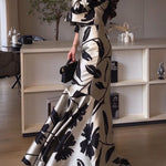 Elegant Satin Printed Cropped Jacket & Mermaid Maxi Skirt Set