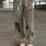 Heididress Tie Waist Ripped Cut Out Joggers with Pockets