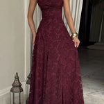 Margovil Spaghetti Strap Backless Lace-up Jacquard Maxi Dress