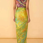 V Neck Sleeveless Printed High Slit Maxi Dress