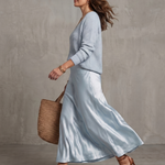 Luciana™ | Bias Fall Satin Skirt Knit Layer Set