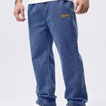 KZZ Men's Regular Fit Patched Drawstring Waist Jeans