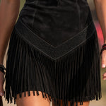 Retro V-neck Fringed Suede Sleeveless Mini Dress