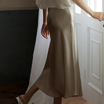 Margovil Elegant High Waist Satin Midi Skirt