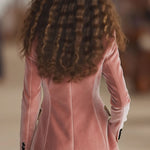 Pink Velvet Stitching Leopard Print One Button Blazer