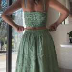 Margovil Embroidery Crop Cami Top and Elastic Waist Swing Maxi Skirt Set