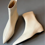 Pointed-toe soft leather stretch boots with back zipper wedge boots