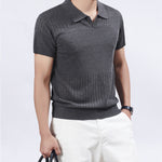 KZZ Summer Solid-Color V-Neck Short-Sleeve Polo Shirt