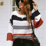 Striped Drop Sleeve Round Neckline Sweater