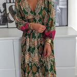 Fashion Print V Neck Casual Panel Dress