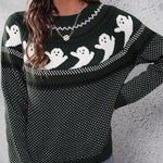 women's halloween ghost retro polka dot long sleeve knitted sweater