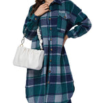 Knee Length Plaid Flannel Shirt Jacket