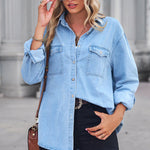 Nadorine Casual Flap Long Sleeve Single Breasted Pocket Denim Jacket