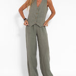 Effortlessly Chic Sleeveless Vest and Wide Leg Pants Set