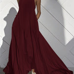 Loose Sleeveless Pockets Solid Color Split-Joint Round-Neck Maxi Dresses