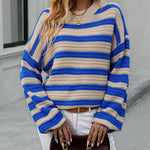 Striped Sweater Women Knitted Crew Neck Pullover Sweater
