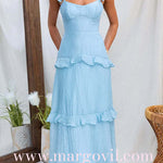 Backless Lace-up Ruffle Trim Sleeveless Maxi Dress