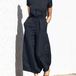 Nadorine Women's Cotton Linen Wide Leg Jumpsuit