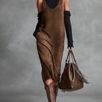 Women's Retro Simple Suede U-Neck Sleeveless Tank Midi Dress