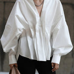 Original Creation Long Sleeves Loose Pleated Solid Color Lapel Collar Blouses&Shirts Tops
