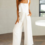Nadorine 2 Piece Outfits Square Neck Tank Crop Top Wide Leg Pants Matching Lounge Set Tracksuit
