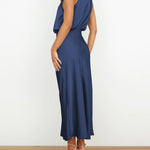 Long Formal Satin Dress Mock Neck High Neck Evening Dress