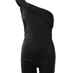 Women's Foldover One Shoulder Romper Slim Fit Sleeveless High Waist Romper