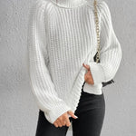Mid-Length Raglan Sleeve Turtleneck Slit Sweater
