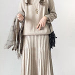 Loose Knitted Two-piece Pleated A-line Skirt Set