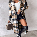 Plaid Print Buttoned Pocket Design Longline Coat