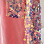 Contrast Sequin Long Sleeve Jacket Top Button Front Raw Hem Loose Fit Shacket