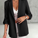 Notched Collar Roll Up Sleeve Blazer Coat