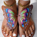 Colorblock Butterfly Print Toe Post Slippers