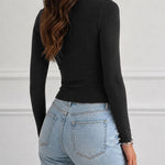Women's V Neck Rhinestone Top Long Sleeve Ribbed Knit Tee Slim Fit Pullover Casual Base Layering Top