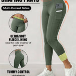 Winter Warm High Waisted Workout Athletic Leggings Tummy Control Butt Lifting Ultra Soft Thermal Lined Yoga Pants Women's Sportswear with Stacked Slit Pockets On Side