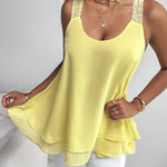 U-Neck Thick Strap Tank Contrast Lace Tied Detail Top