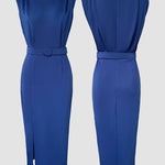 Round Neck Sleeveless Waist Ruched Slit Dress