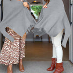 Tassel Design Long Sleeve Slit Cardigan Fashion Versatile Warm Cape Shawl
