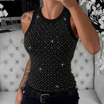 Women's Rhinestone Argyle Pattern Ribbed Tank Top Slim Fit Top