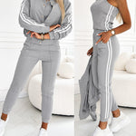 3 Pieces Outfit Snap Buttons Front Coat and Elastic Waist Seam Front Stretchy Cuffs Pants Set with Tank Top Casual Contrast Side Striped Tracksuit