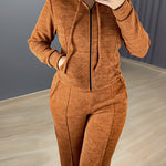 2 Pieces Outfit Long Sleeve Zip Up Drawstring Hoodie Coat and Casual Elastic Waist Seam Front Straight Leg Pants Set
