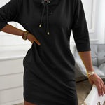 Stand Collar Drawstring Three Quarters Sleeve Casual Sweatshirt Dress