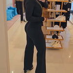 Chain & Button Decor Notched Collar Overlap V-Neck Slit Spliced Overalls Casual High Waist Seam Front Zipper Back Jumpsuit