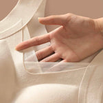 Sheer Mesh Spliced V Neck Sleeveless Built In Bra Tank Casual Warm Fleece Lined Slim Fit Top