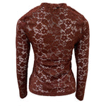 Women's Sexy Sheer Lace Top Long Sleeve O-Neck Slim Fit See-Through Elegant Blouse Base Layer Shirt