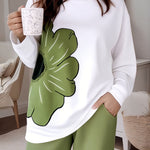 2 Pieces Outfit Floral Placement Print Long Sleeve Drop Shoulder Top and Elastic Waist Pants Set Causal Pajamas Set