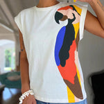 Women's Parrot Graphic Tee Loose Crewneck Cuffed Cap Sleeve T-Shirt Casual Top
