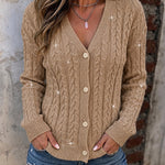 Women's Sequin Cable Knit Cardigan V Neck Button Down Slim Fit Long Sleeve Sweater