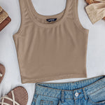Scoop Neck Sleeveless Ribbed Tank Top Cami Tee Shirts