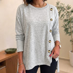 Women's Side Button Detail High-Low Split Hem Loose Tee Drop Shoulder Casual Top